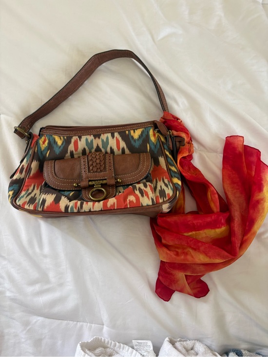 Chaps Handbags - Chaps Multicolor Boho-Ikat Shoulder purse with Brown Leather accents